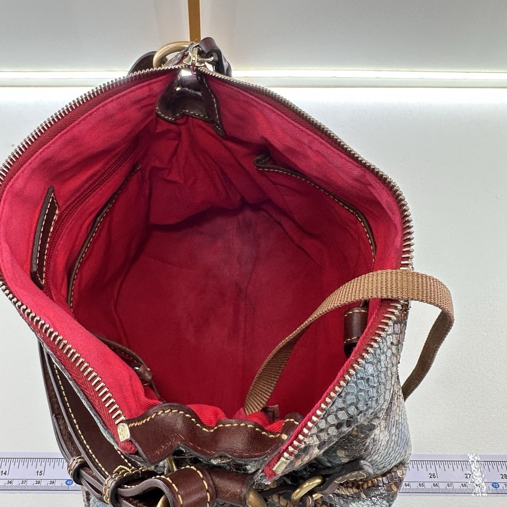Dooney & Bourke Python Leather Shoulder Bag Red Lining, Gold, Tassels, Hobo, Zip - Picture 9 of 10